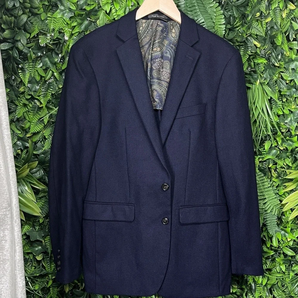RALPH LAUREN Blazer Men 40R Blue Wool Sport Coat Paisley Jacket Suit Separate‎